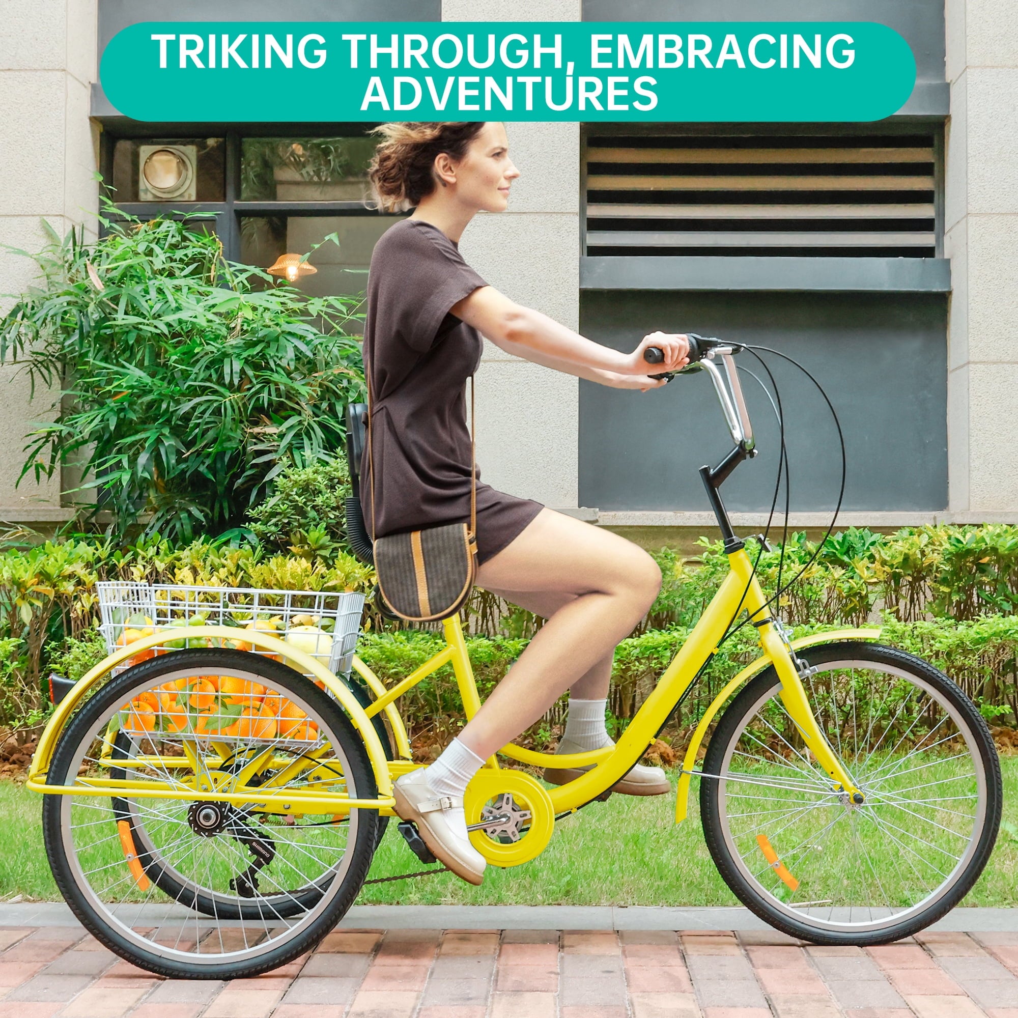 ARTUDATECH 7-Speed Adult Tricycle 24" Purple Three-Wheeled 3 Wheel Cruiser Bike with Seat and Rear Basket for Shopping,Commuting,Camping