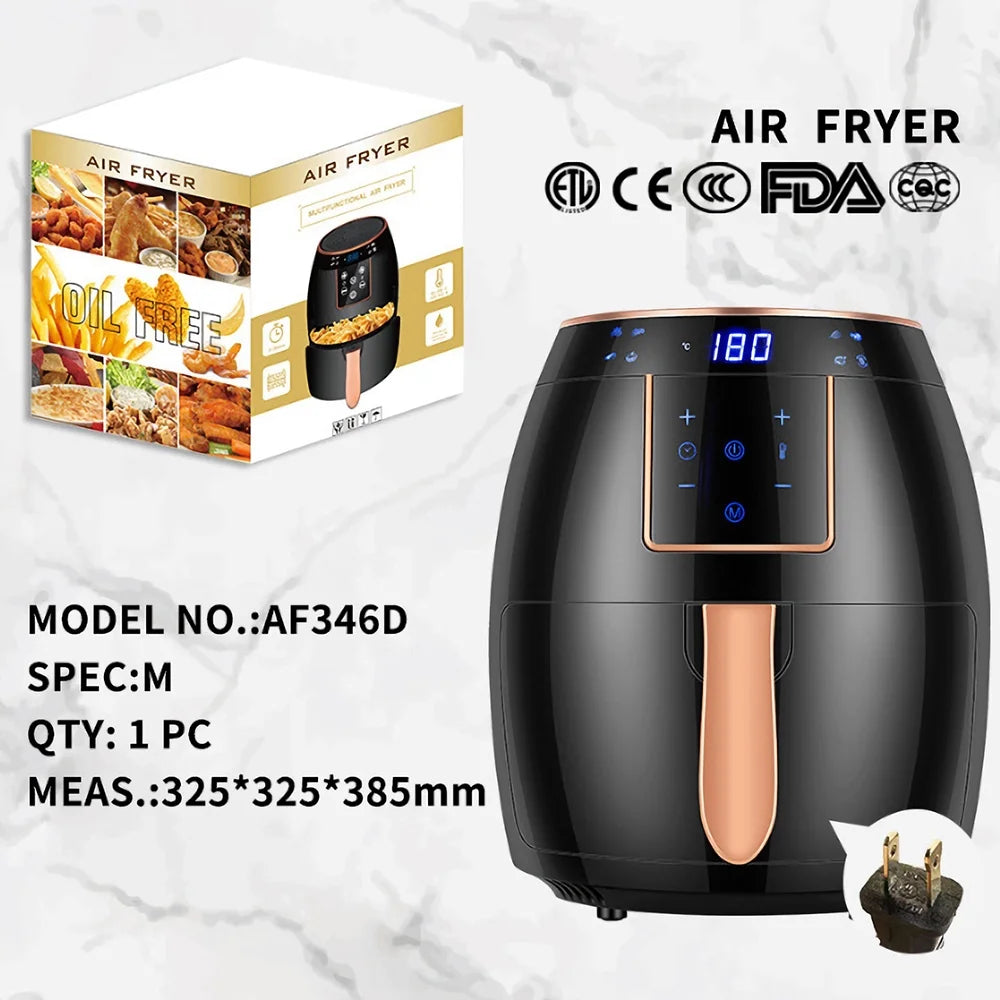 Andoer Air Fryer 5.5L Household Large Capacity 1300W Big Firepower Timing Touch Screen LCD Electric Air Fryer with Bakeware