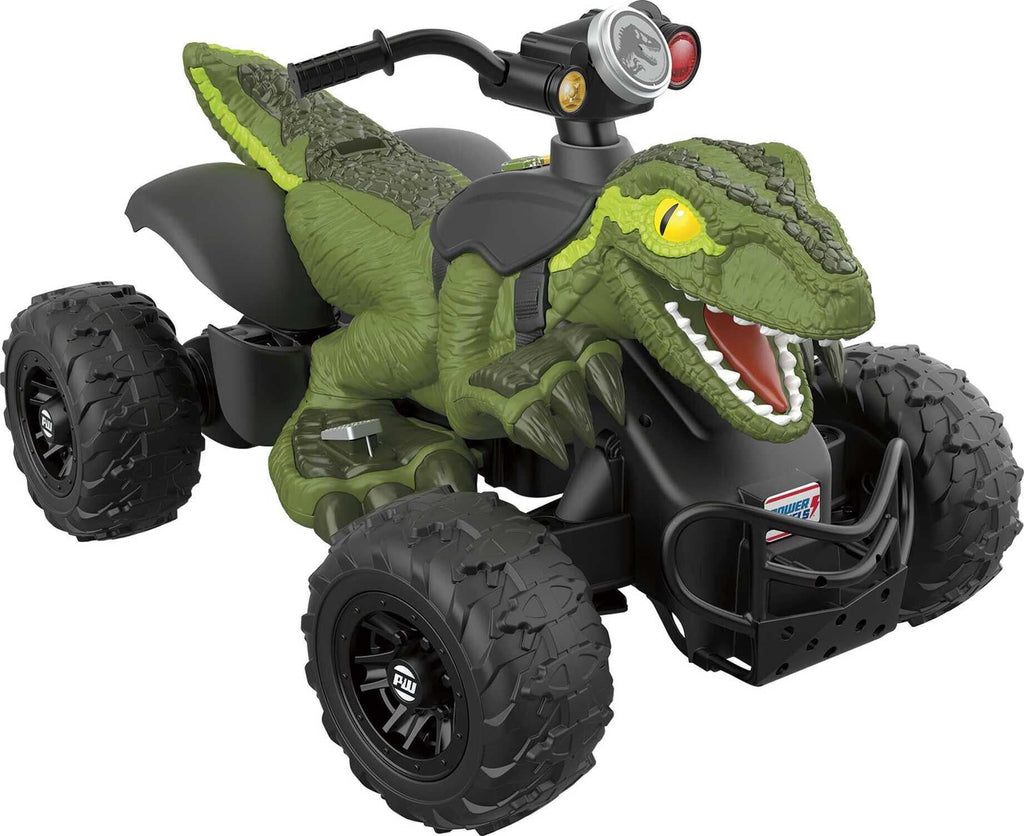 12V Power Wheels Jurassic World Dino Racer Battery-Powered Ride-On ATV Dinosaur Toy, Green