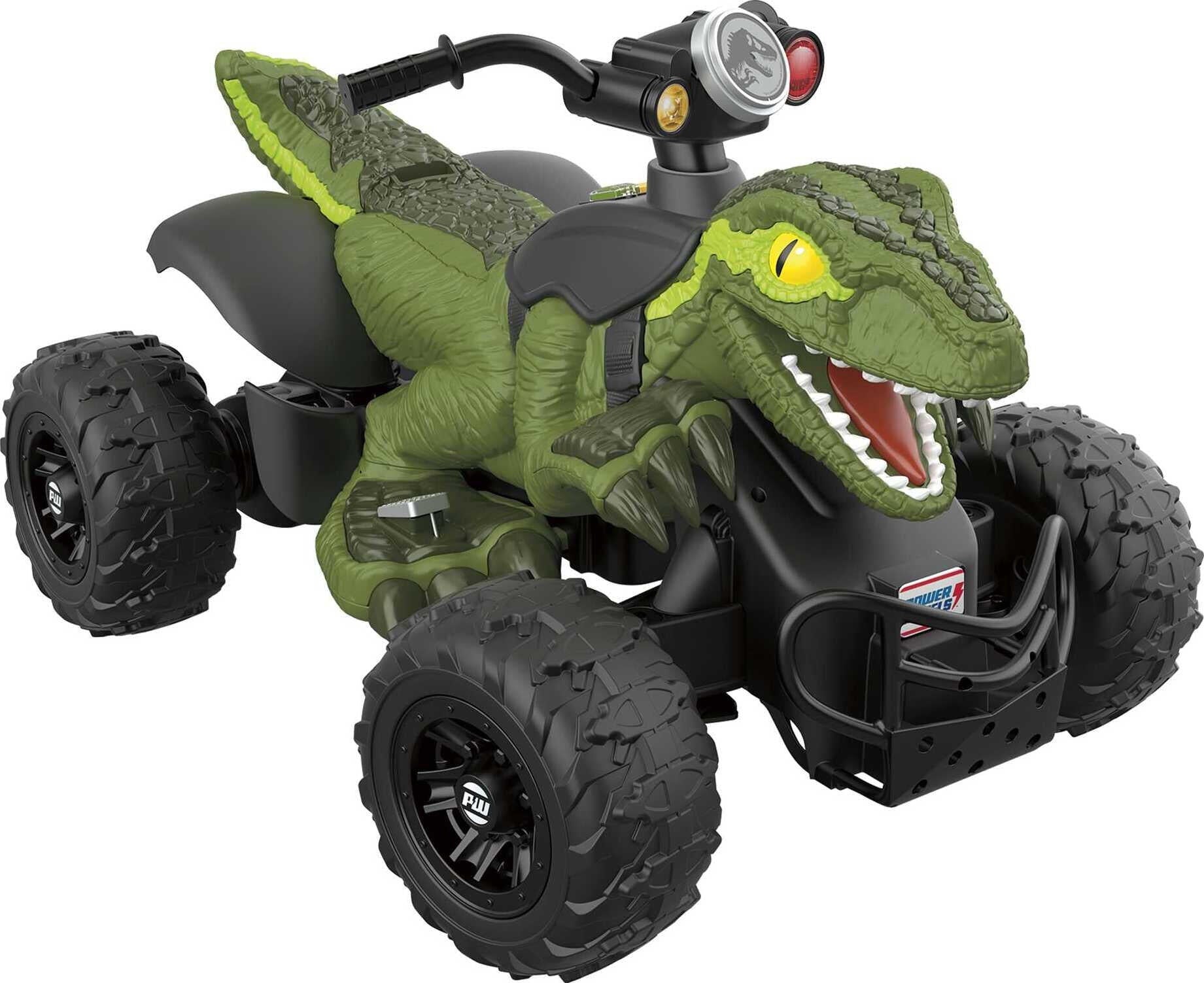 12V Power Wheels Jurassic World Dino Racer Battery-Powered Ride-On ATV Dinosaur Toy, Green