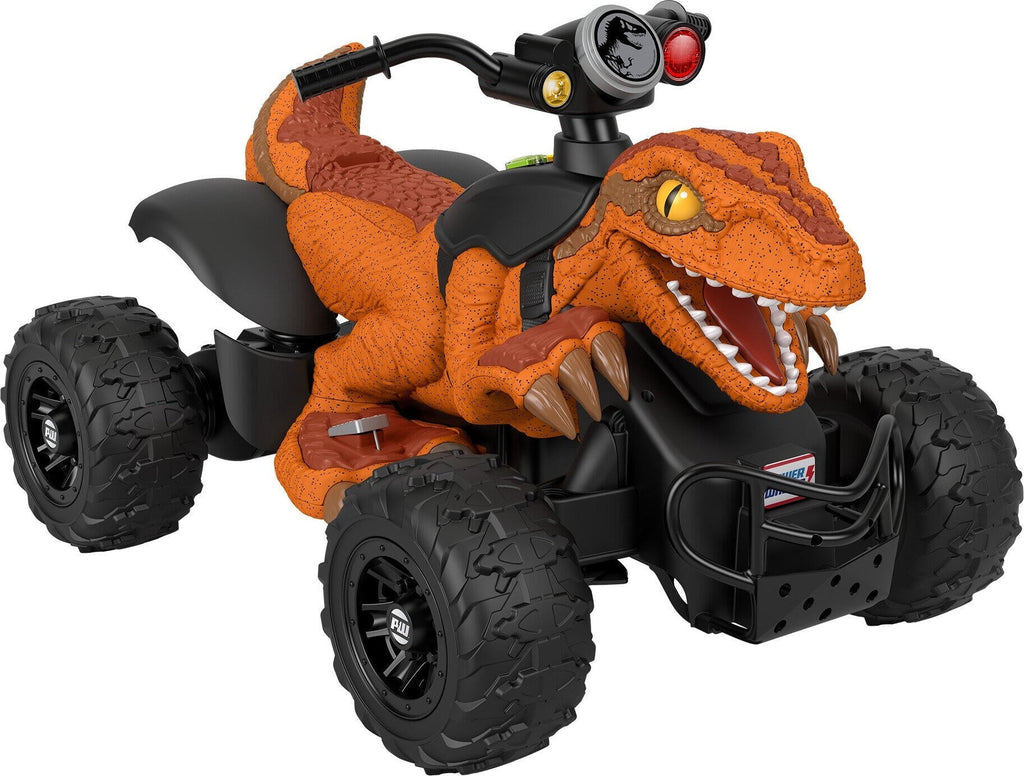 12V Power Wheels Jurassic World Dino Racer Battery-Powered Ride-On ATV Dinosaur Toy, Orange