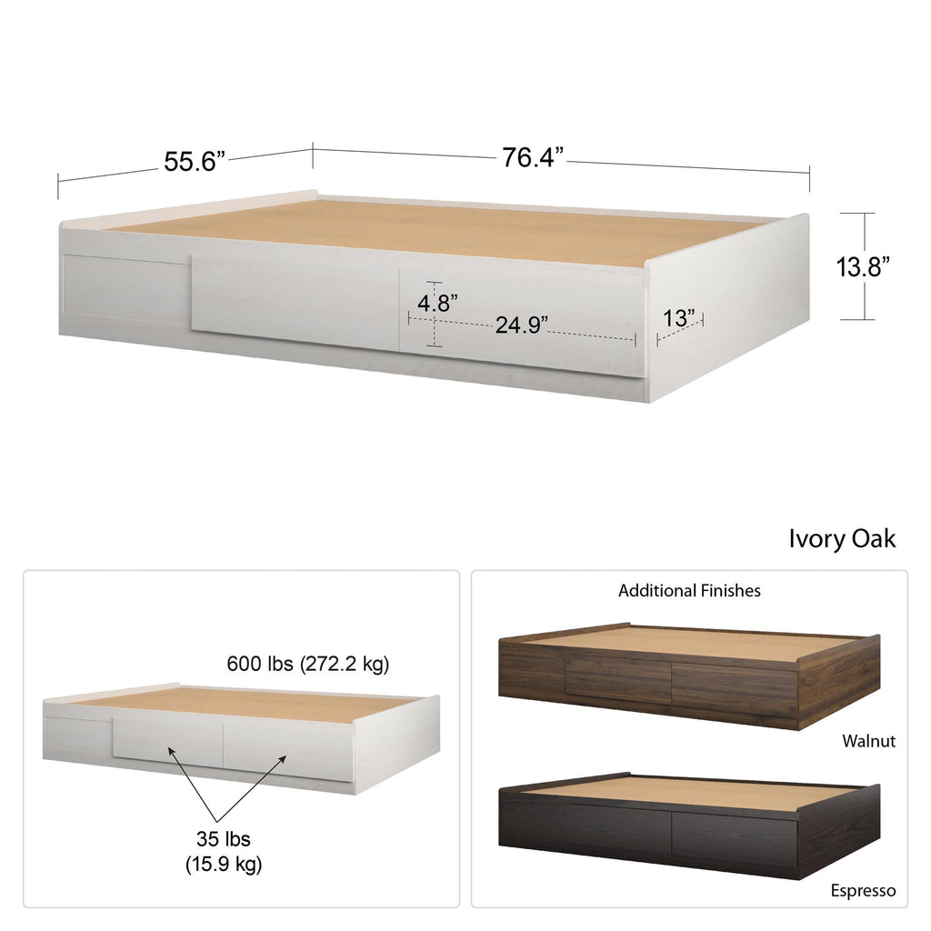 Ameriwood Home Twin Platform Bed with Drawers, Ivory Oak