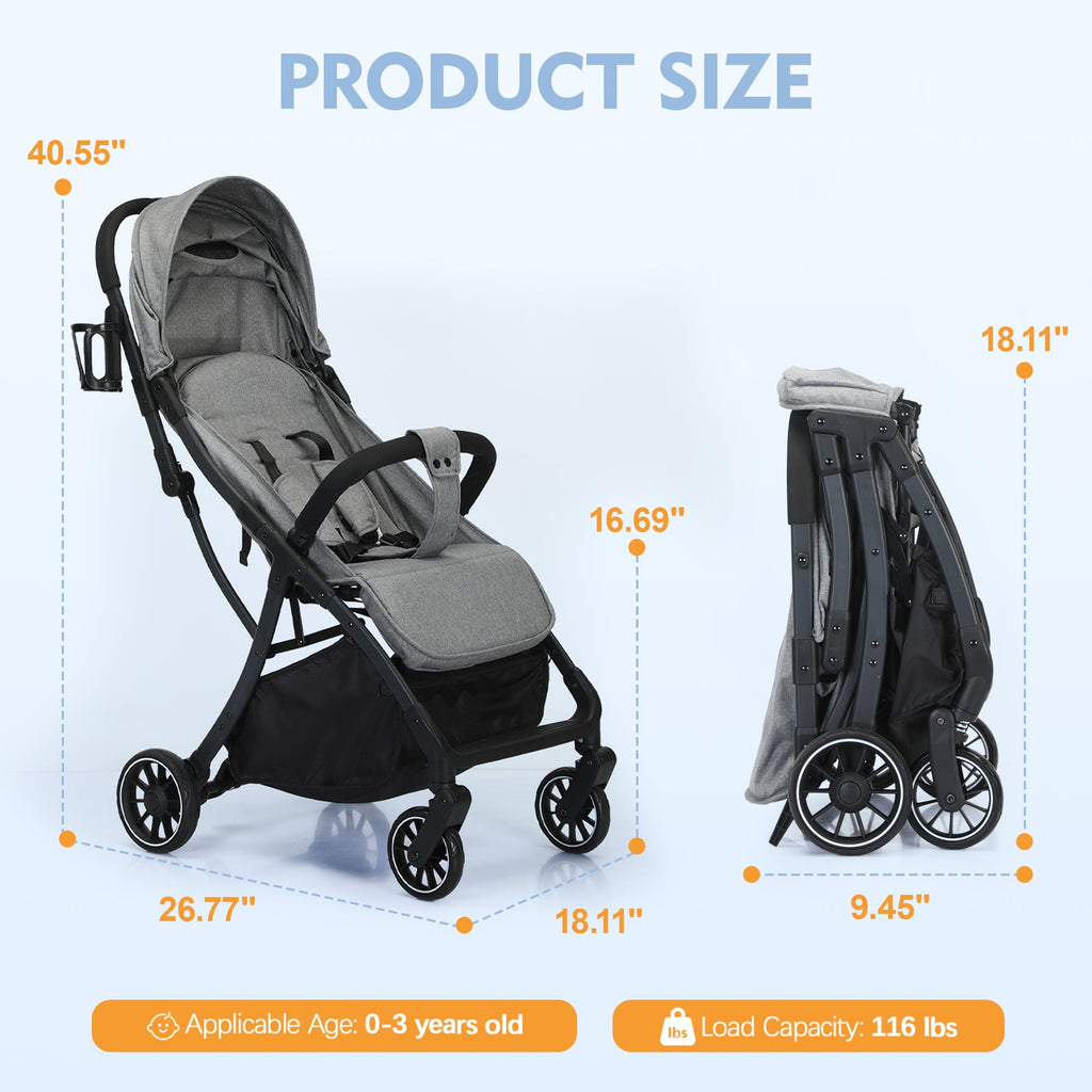 Baby Stroller, 2 in 1 Convertible Baby Stroller Folding Infant Newborn Reversible Bassinet Pram