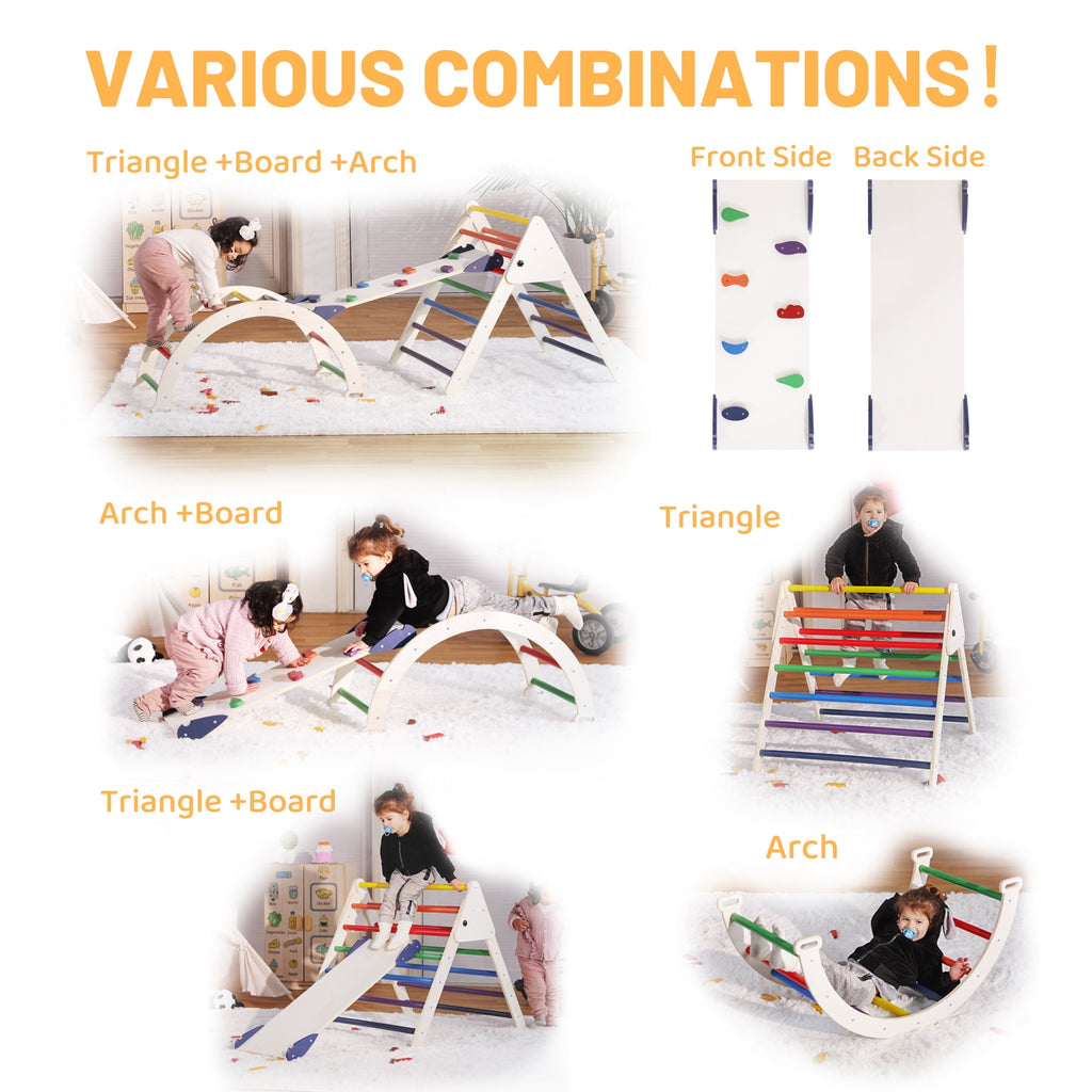 4-in-1 Wooden Pikler Climbing Triangle Foldable Pikler Triangle Ladder with Rock Climbing Ramp and Pikler Arch,Montessori Climber Ladder Slide,Playground for Toddlers and Kids 18m-6yrs