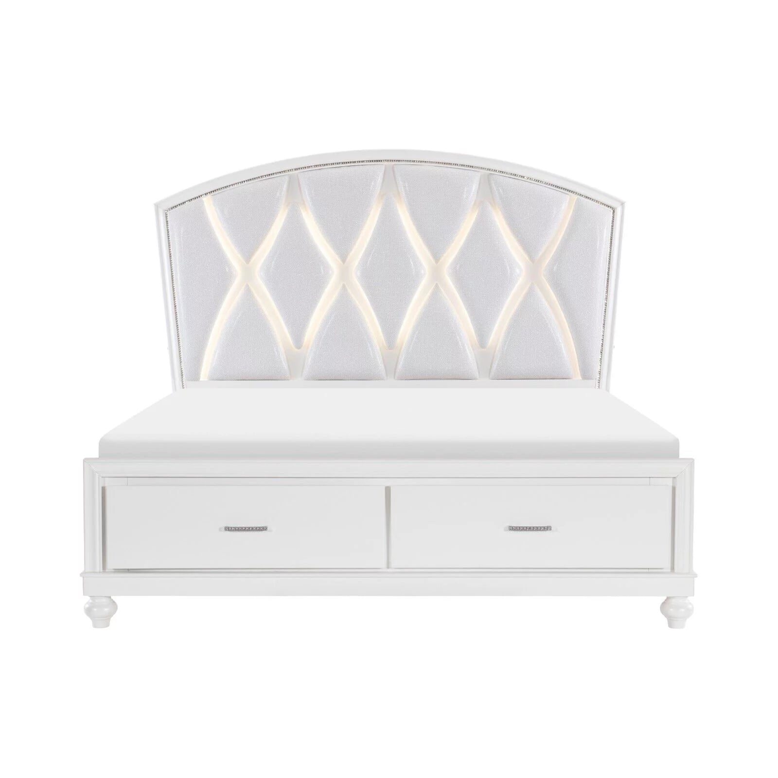 5pc Modern Bedroom Set King Bed Platform LED Mirror Dresser Nightstand Chest Wooden Bedroom Furniture White Finish