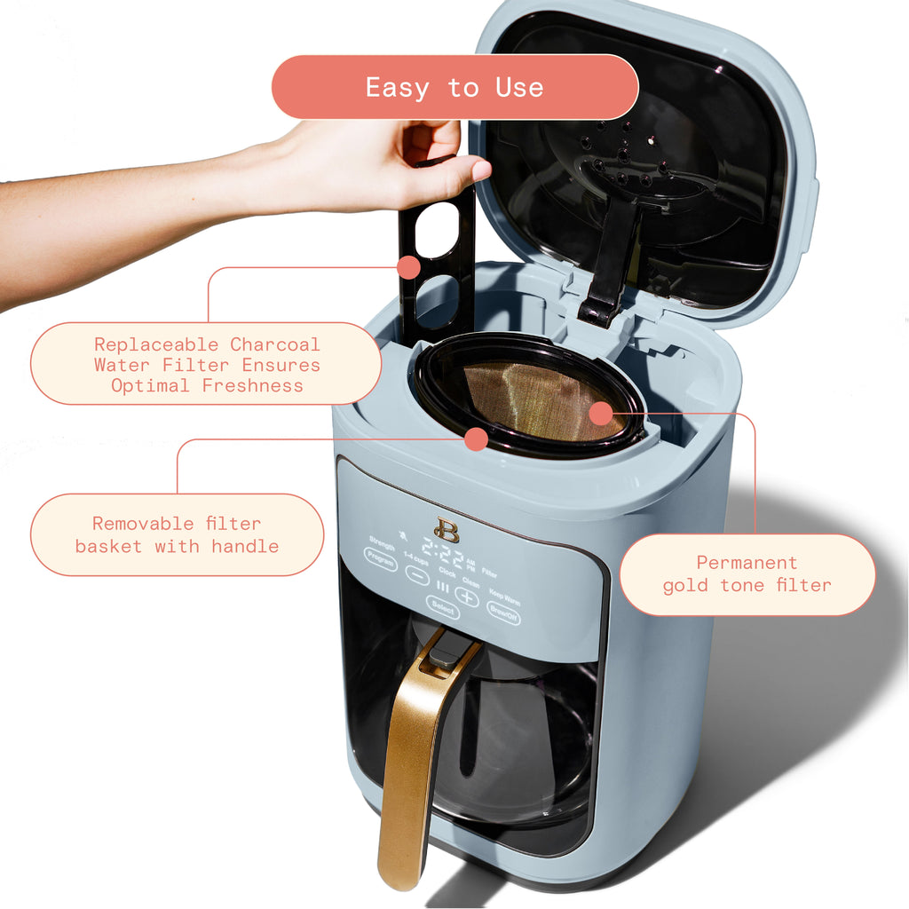Beautiful 14-Cup Programmable Drip Coffee Maker with Touch-Activated Display, White Icing by Drew Barrymore