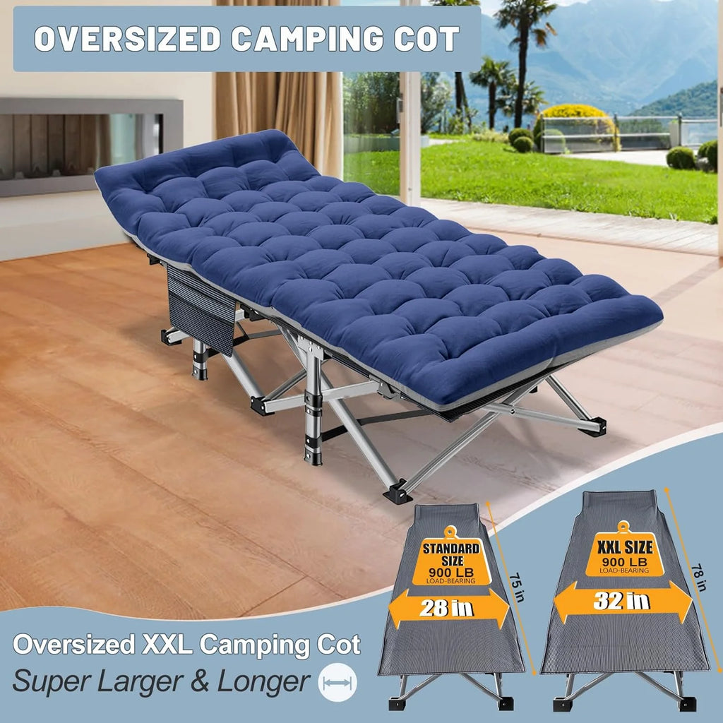 ABORON 2 Packs Oversized XL Folding Sleeping Cots for Adults, 900lb Loading Double-Layer 1200D, Heavy Duty Guest Bed W/Mattress & Carrying Bag