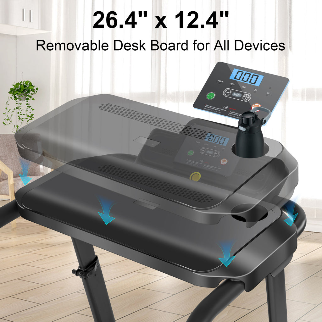 ADNOOM 300Lbs Treadmill with Desk - 2.5 HP Portable Folding Treadmill for Home, Running Machine with Incline（Gray）