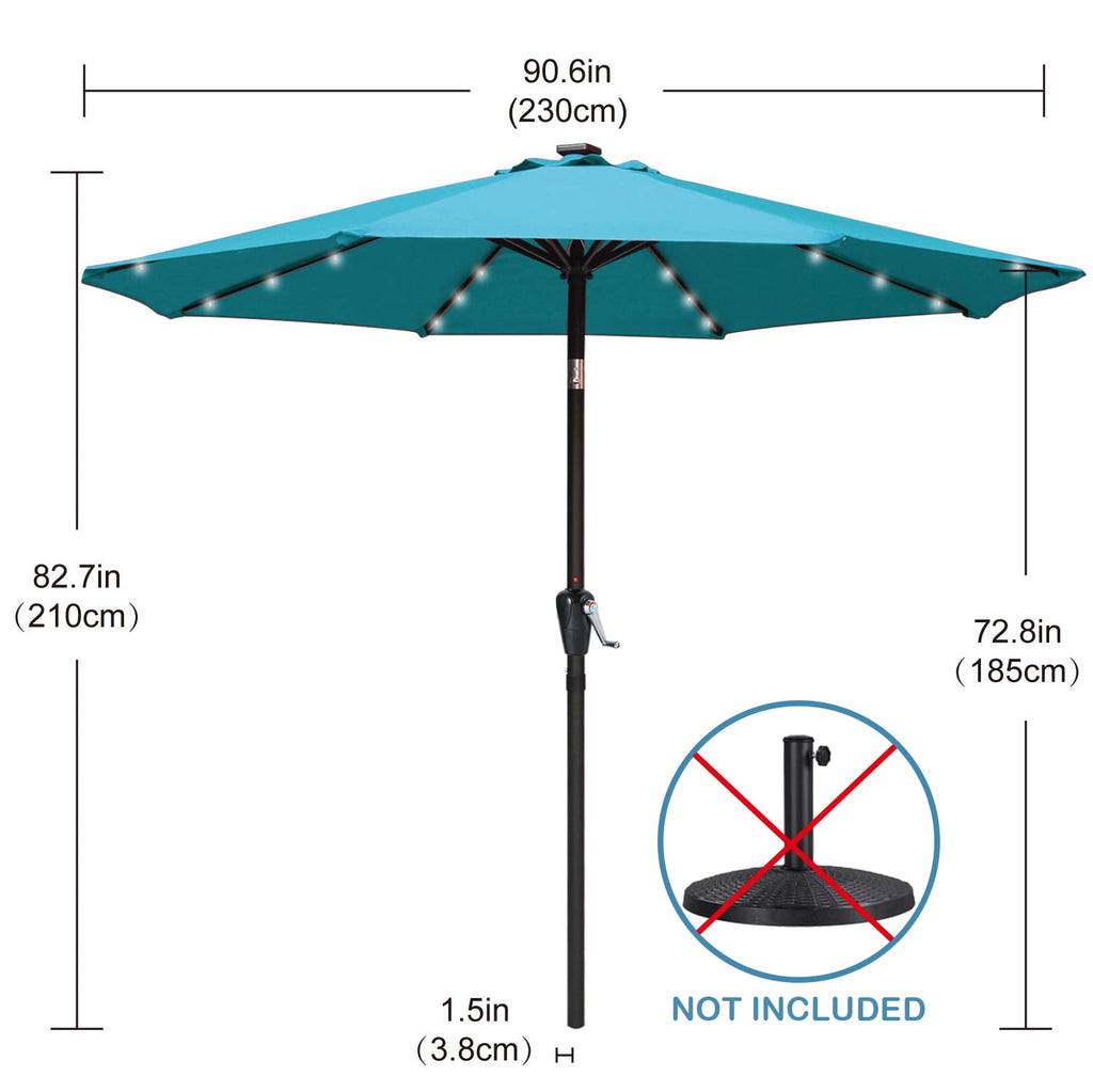 ABCCANOPY 7.5ft Patio Solar Umbrella LED Outdoor Umbrella with Tilt and Crank, Turquoise