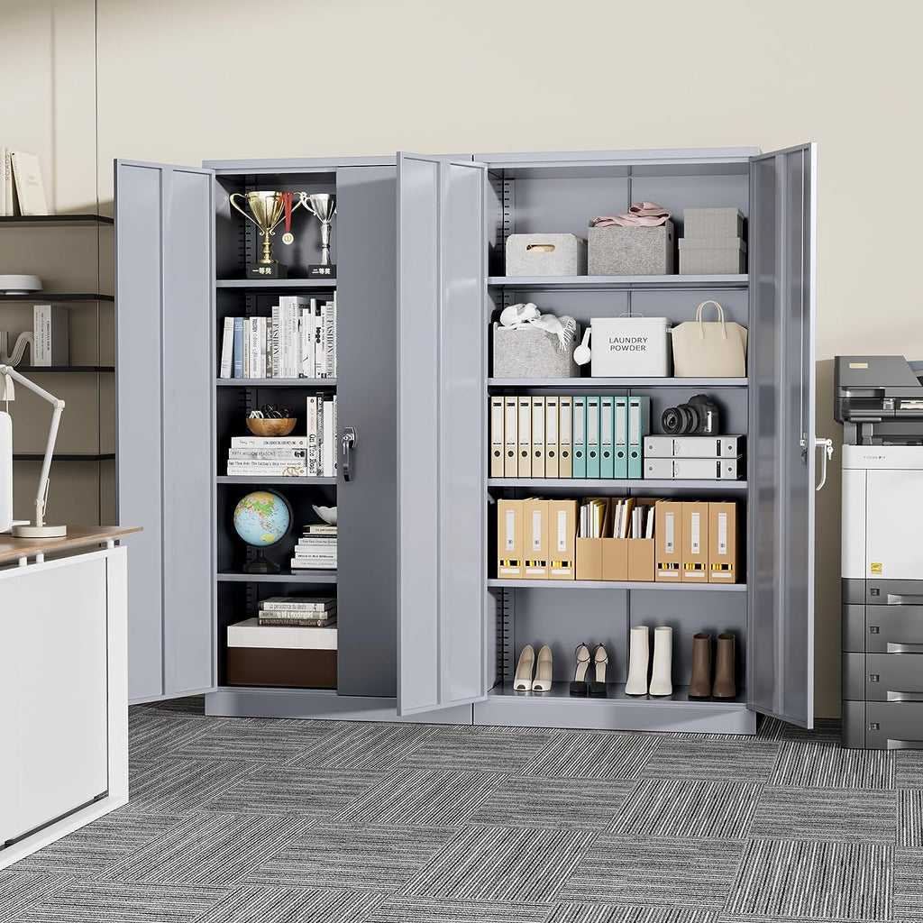 71" Metal Garage Storage Cabinet with Locking Doors and Adjustable Shelves for Home, Office(Black)