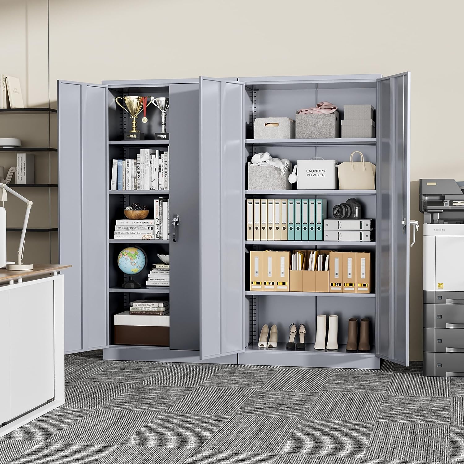 71" Metal Garage Storage Cabinet with Locking Doors and Adjustable Shelves for Home, Office(Black)