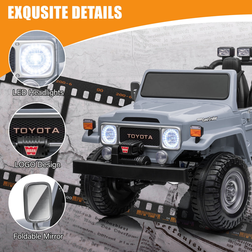 2 Seater 24V Ride on Car, Licensed Toyota Land Cruiser FJ40 Electric Truck with Remote Control, 4x80W Engine, Battery Powered Kid Car to Drive for Boy Girl, White