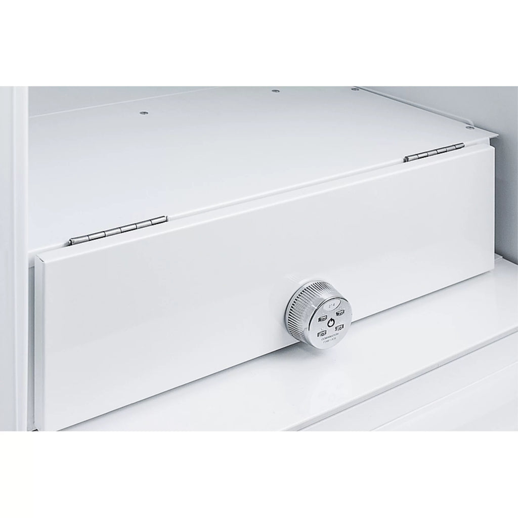 24" wide built-in all-refrigerator in white, auto defrost with a lock, NIST calibrated thermometer, digital thermostat, and internal fan