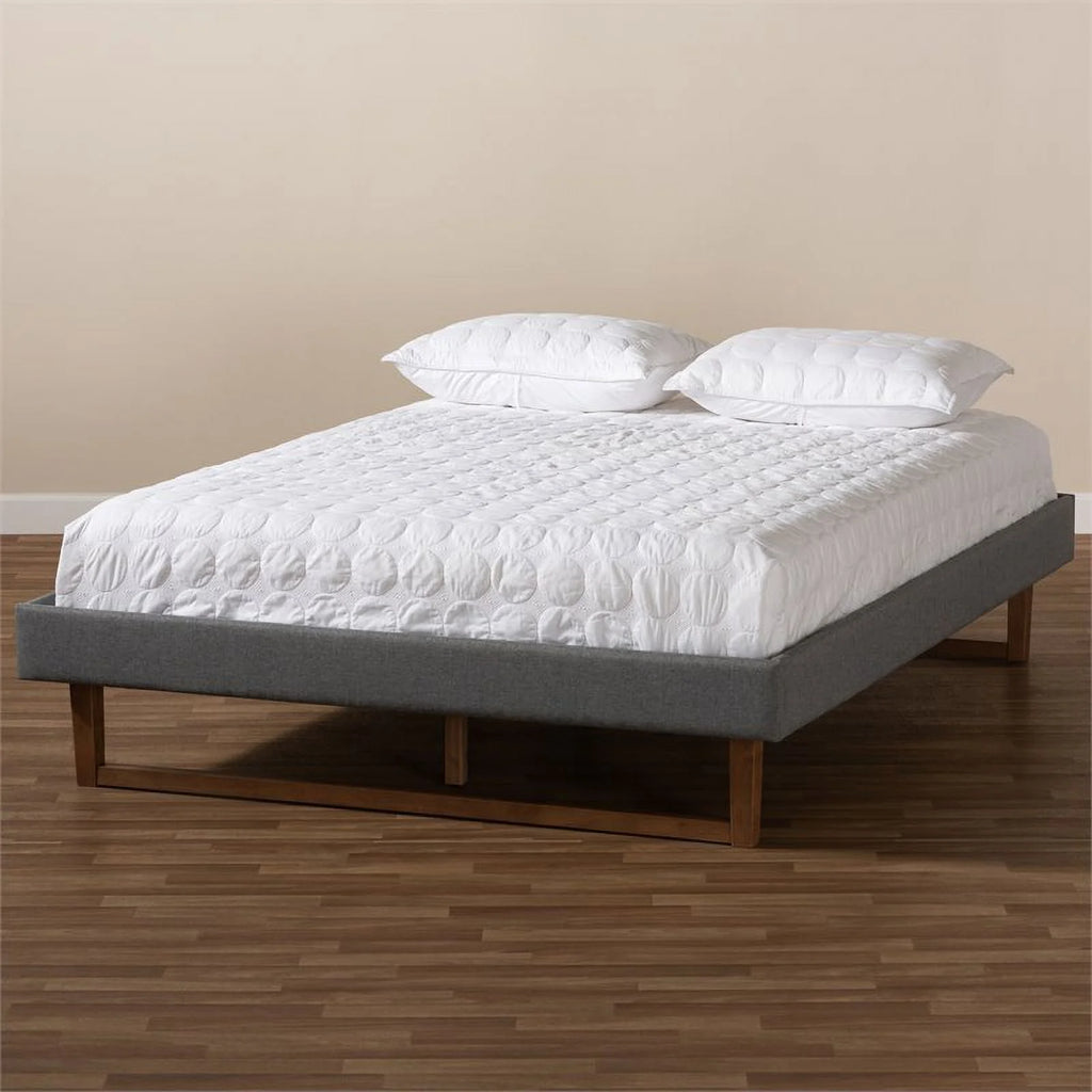 Allora Mid-Century Wood and Fabric King Platform Bed in Dark Gray