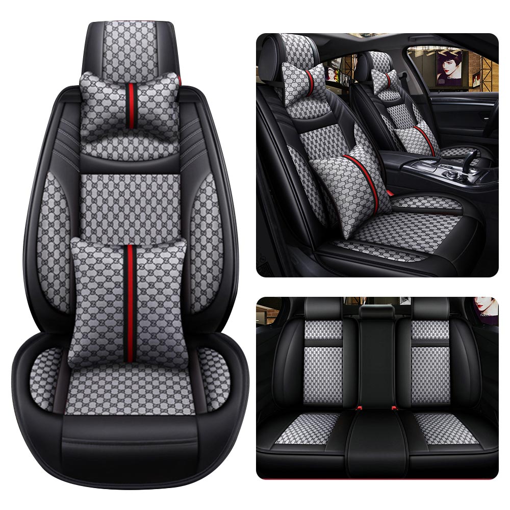 Aotiyer Universal Car Seat Covers 5PCS Full Set Car Seat Covers Accessories Breathable Leather Automotive Seat Covers for Most Cars SUVs Pick-up Trucks