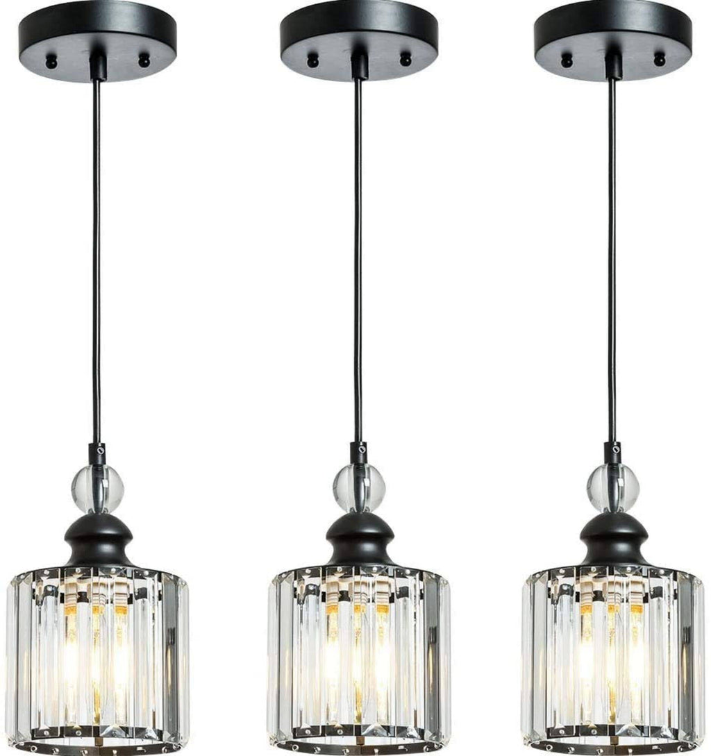 3 Pack Matte Black Crystal Pendant Lights for Kitchen Island
