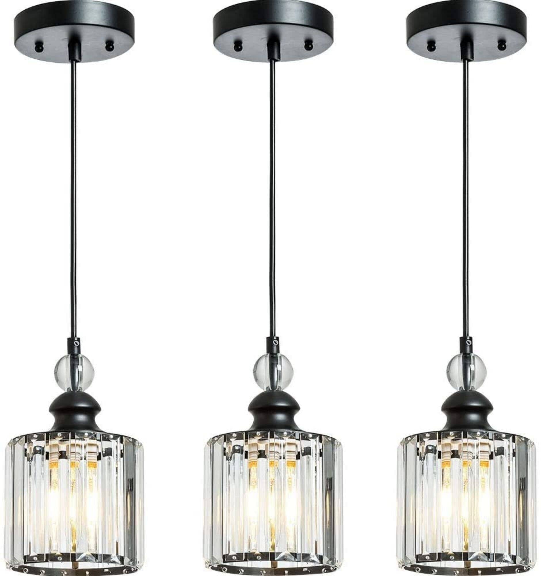 3 Pack Matte Black Crystal Pendant Lights for Kitchen Island