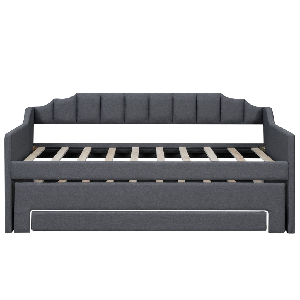 Bellemave Upholstered Daybed with Trundle and 3 Drawers, Twin Size Daybed Frame with Storage, Sofa Bed for Bedroom, Living Room, Guest Room (Gray)