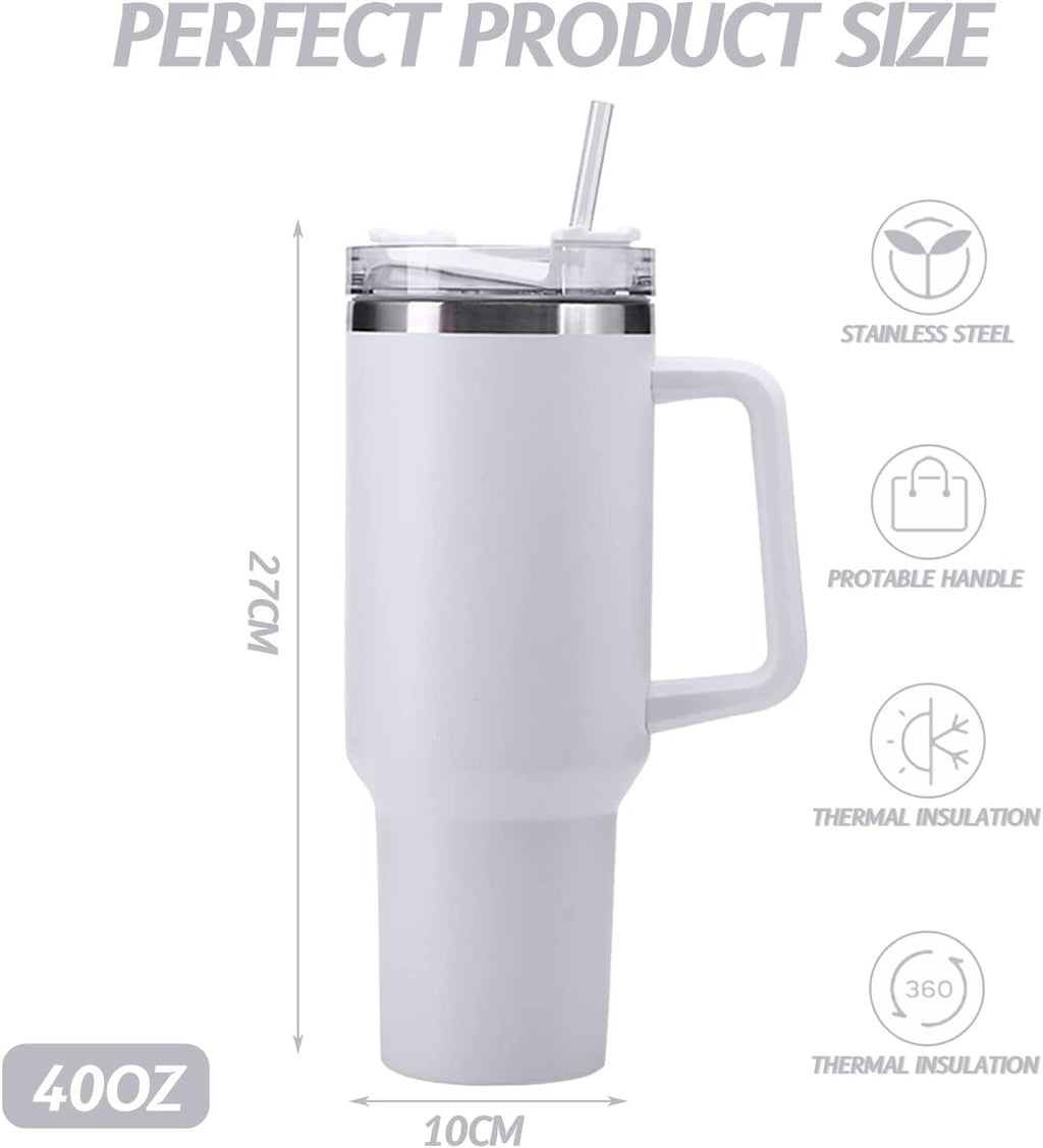 40 oz Tumbler with Handle Stainless Steel Insulated Travel Coffee Mug Double Wall Vacuum Straw for Ice Drinks & Hot