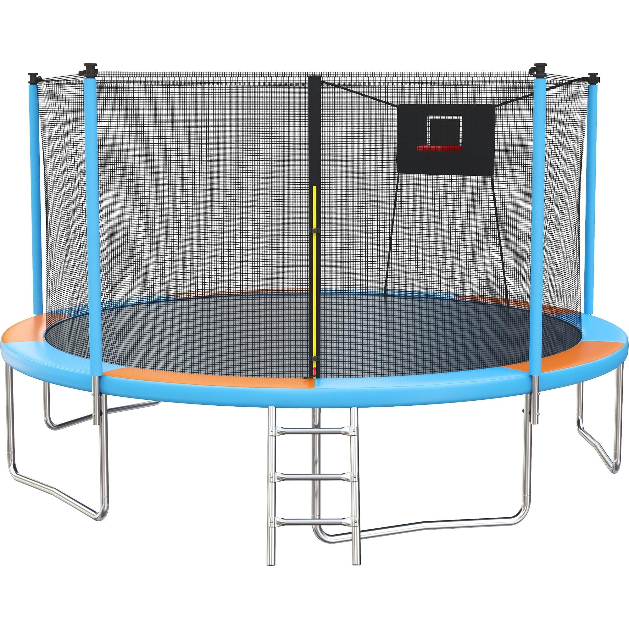 14ft Trampoline with Basketball Hoop, SEGMART Upgraded Round Kids Outdoor Trampoline with Enclosure, Heavy-Duty Backyard Trampoline for Adults and Kids, Blue
