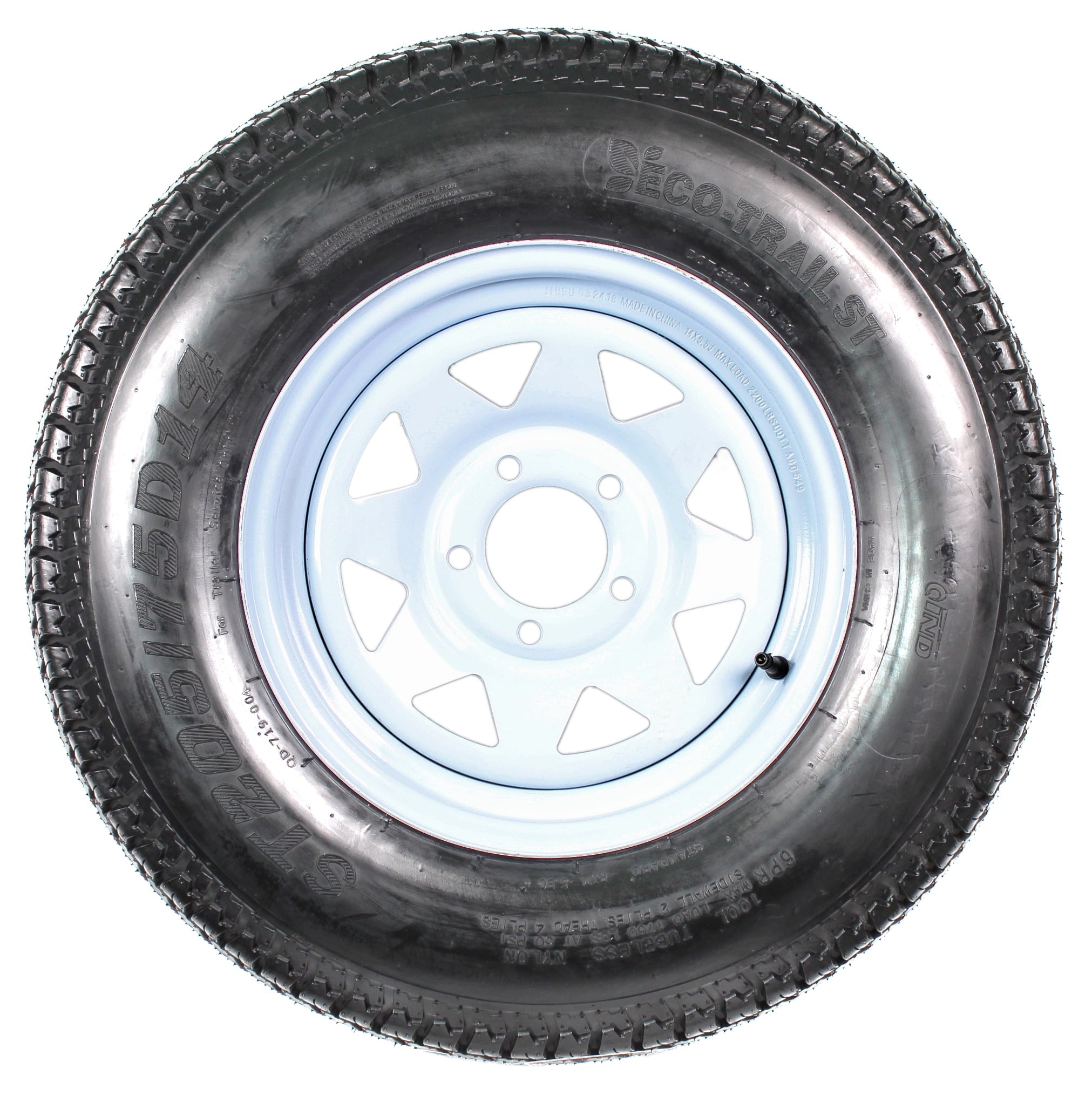 2-Pk Trailer Tire On Rim ST205/75D14 205/75 14 in. LRC 5 Hole White Spoke Wheel