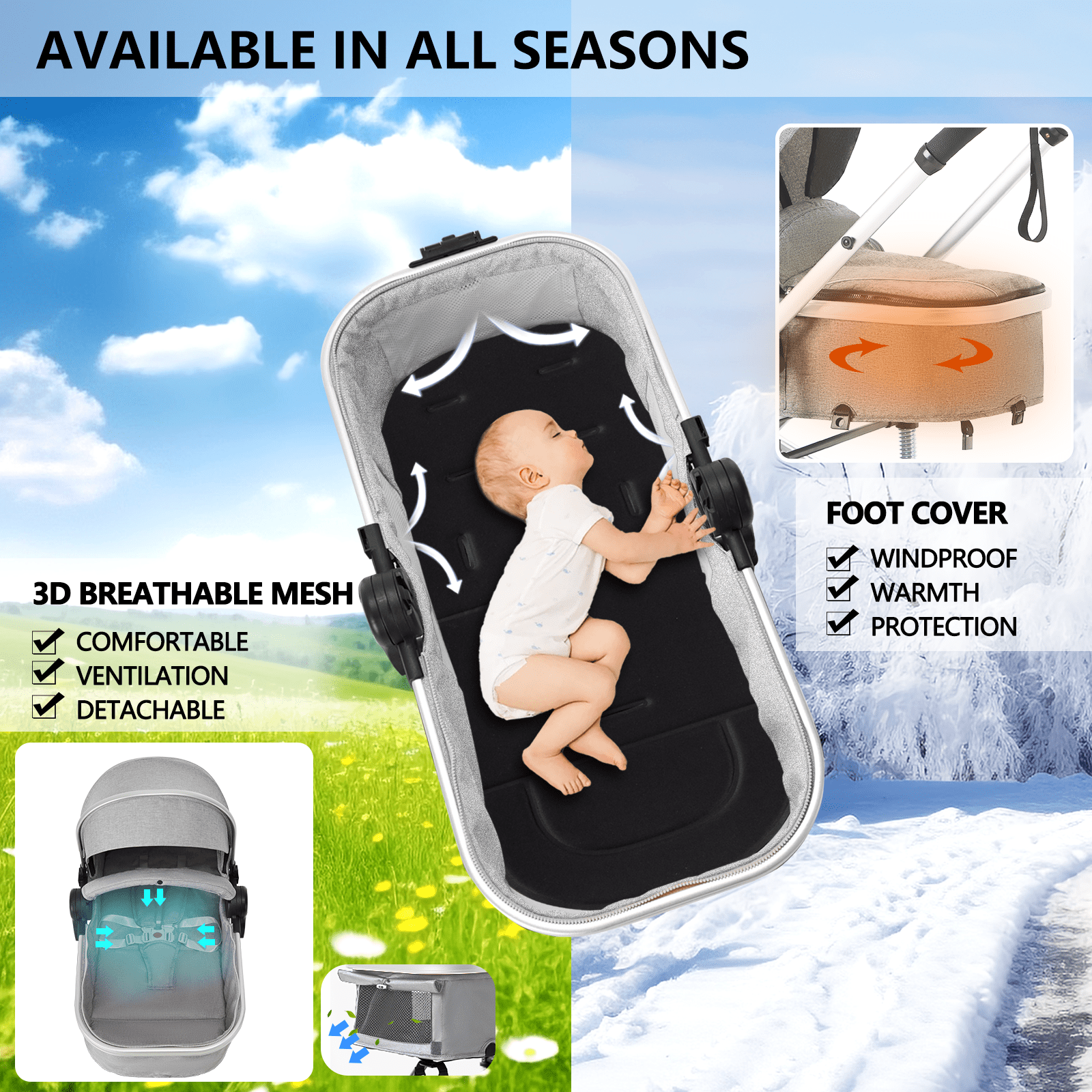 AILEEKISS 2 in 1 Convertible Baby Stroller, Unisex Folding Infant Newborn Bassinet Pram, Dark Grey