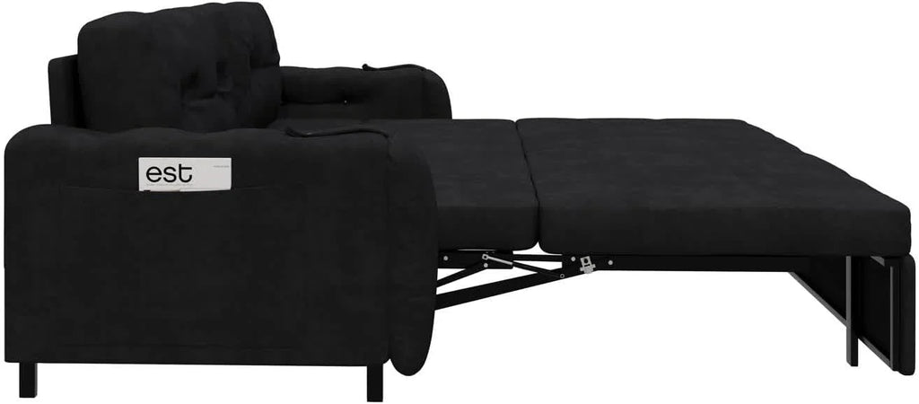 66.2" Sleep Sofa Bed Queen Size, Hydraulic System Pull Out Couch Bed, Sleeper Sofa  Loveseat with 2 Pillows, Modern Velvet Upholstered Couch for Living Room, Small Space, Apartment, Bedroom, Black