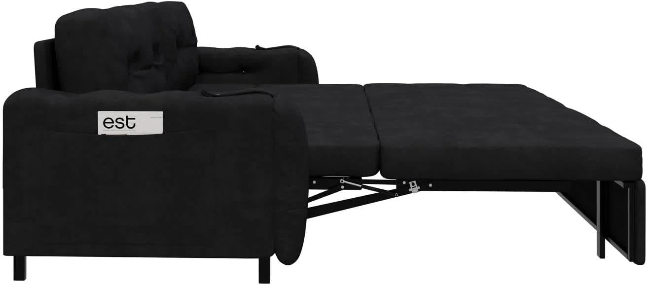 66.2" Sleep Sofa Bed Queen Size, Hydraulic System Pull Out Couch Bed, Sleeper Sofa  Loveseat with 2 Pillows, Modern Velvet Upholstered Couch for Living Room, Small Space, Apartment, Bedroom, Black