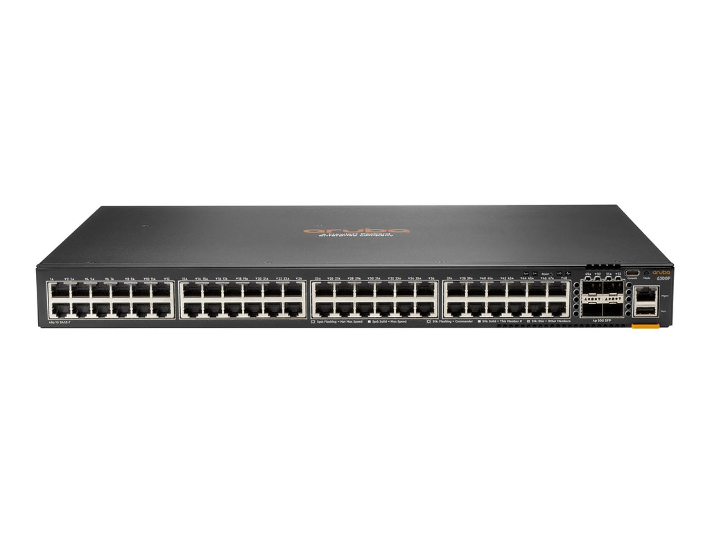 Aruba CX 6300F 48-port 1GbE and 4- port SFP56 Switch - 48 Ports - Manageable - Gigabit Ethernet, 50 Gigabit Ethernet - 10/100/1000Base-T, 50GBase-X - 3 Layer Supported - Modular - 4 SFP Slots - 74 ...