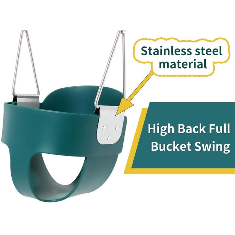 ANGGREK Assembled High Back Full Bucket Toddler Game Swing Seat Green, Game Swing, Home Swing