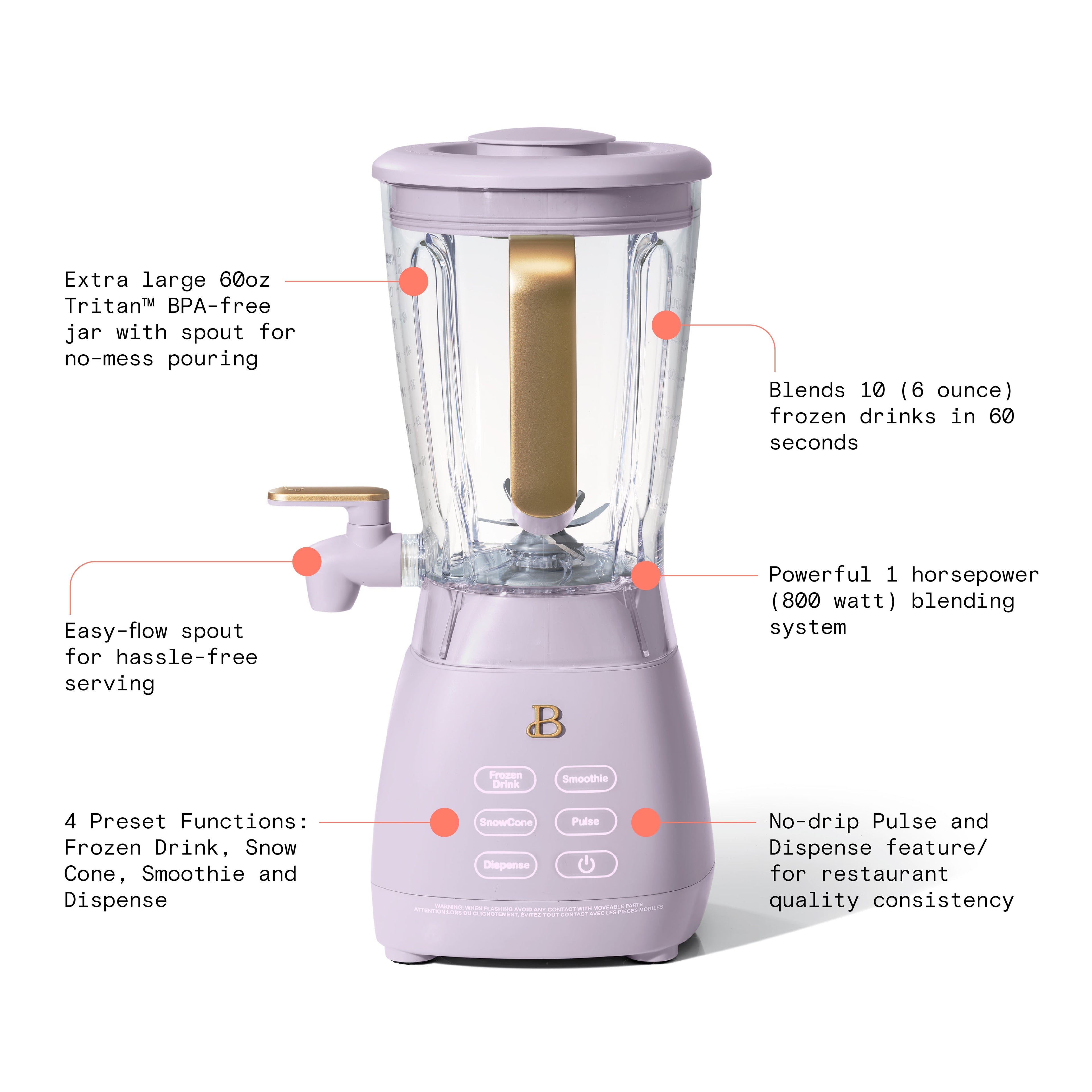 Beautiful Slush Crush 60 oz 4-Speed Frozen Drink Maker, White Icing by Drew Barrymore