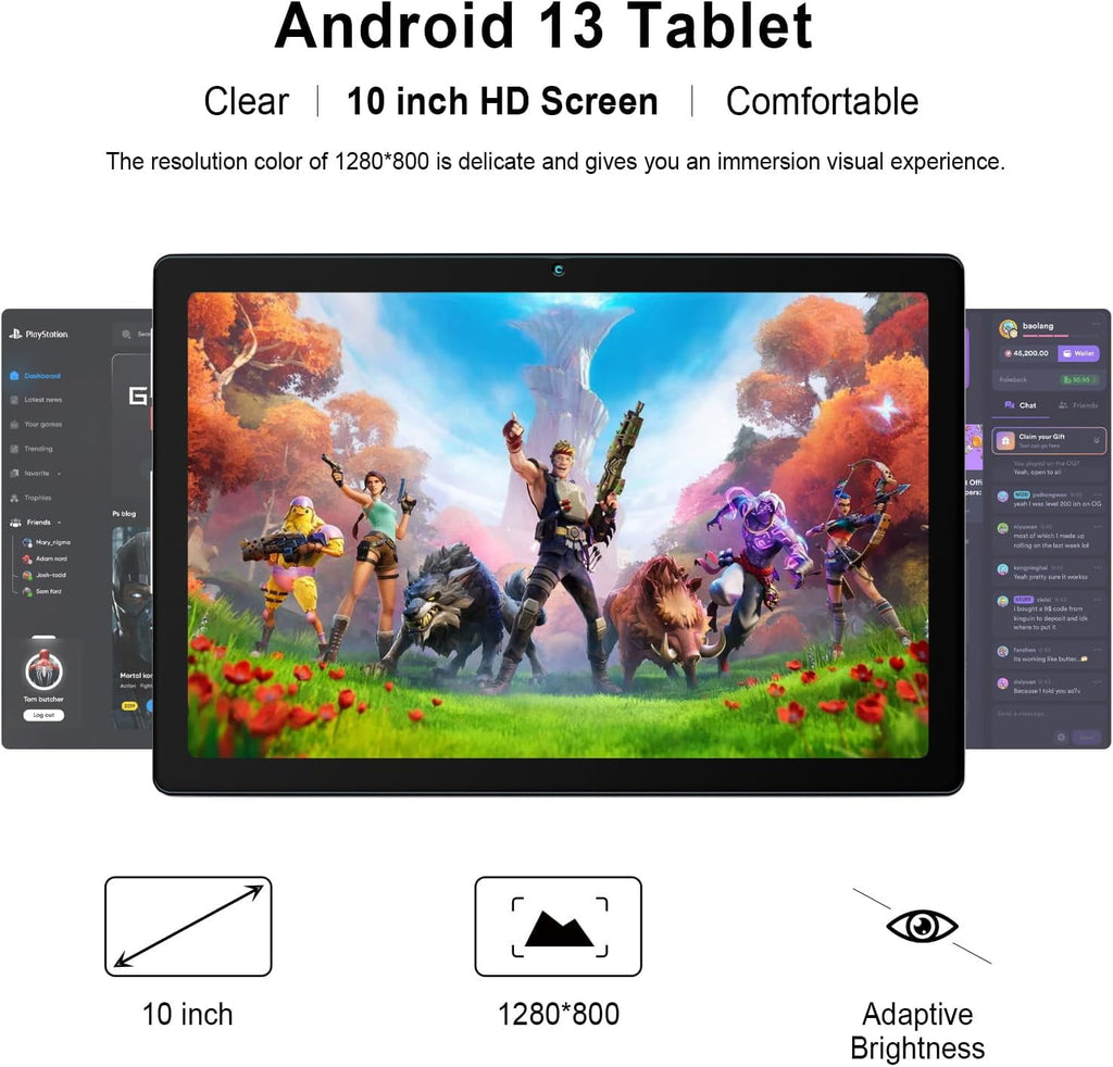 10 inch Tablet Android 13 Tablets, Quad-Core Tablet PC, 6GB RAM, 64GB ROM, 128GB Expand, 5000mAh, 1280x800 HD Touch Screen, 5MP+8MP, Wifi, Dual Camera - Grey