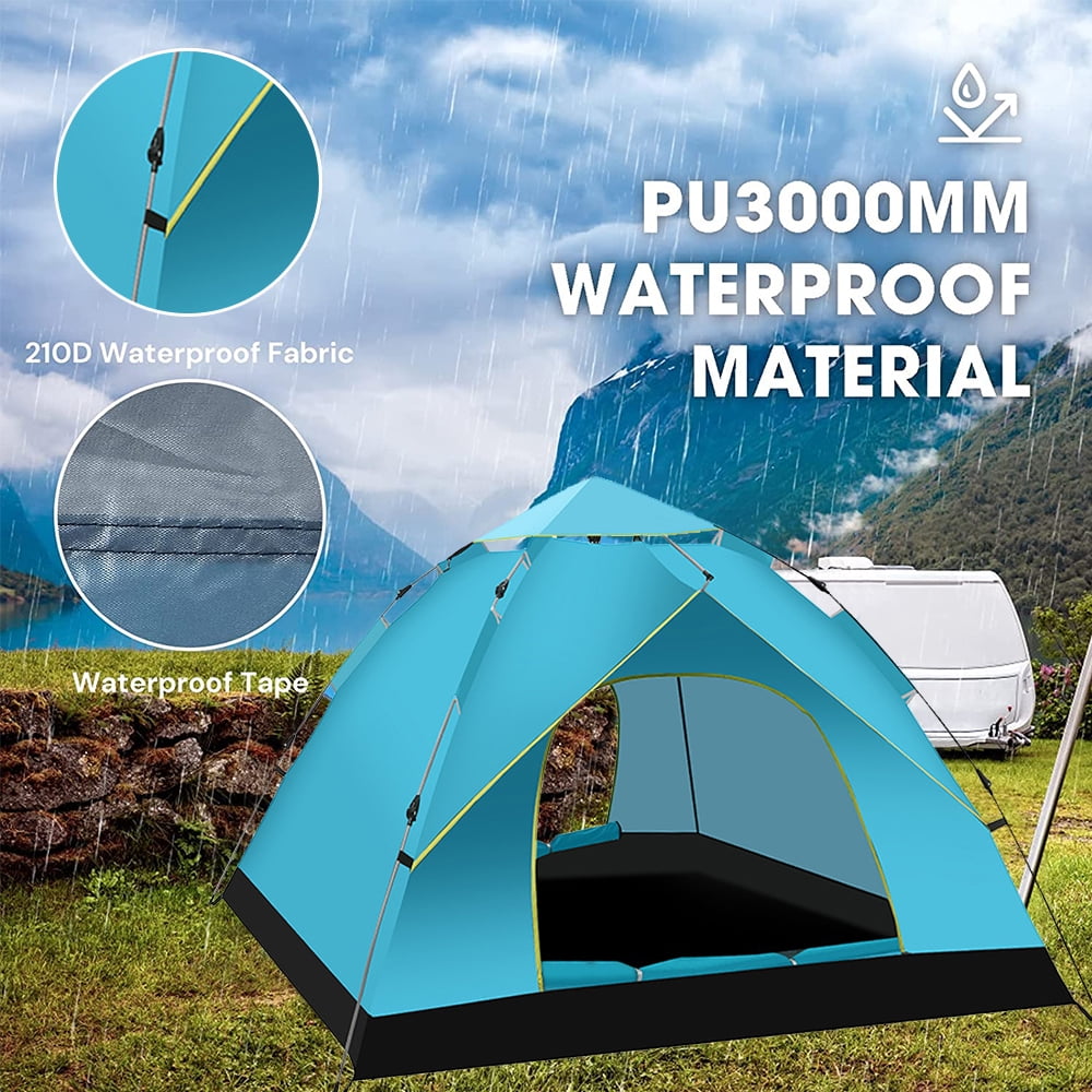 Aedavey Camping Tent 3 Person Automatic Pop Up Instant Tent Waterproof Windproof Portable 7' x 7' x 53" Lake Blue