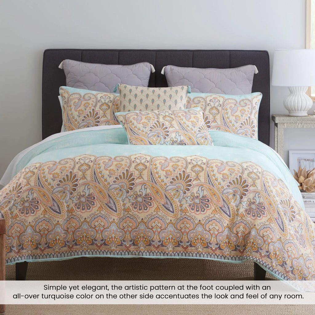 100% Cotton 3-Piece Percale Weave Reversible Comforter Set, King, Puri - Heirlooms of India