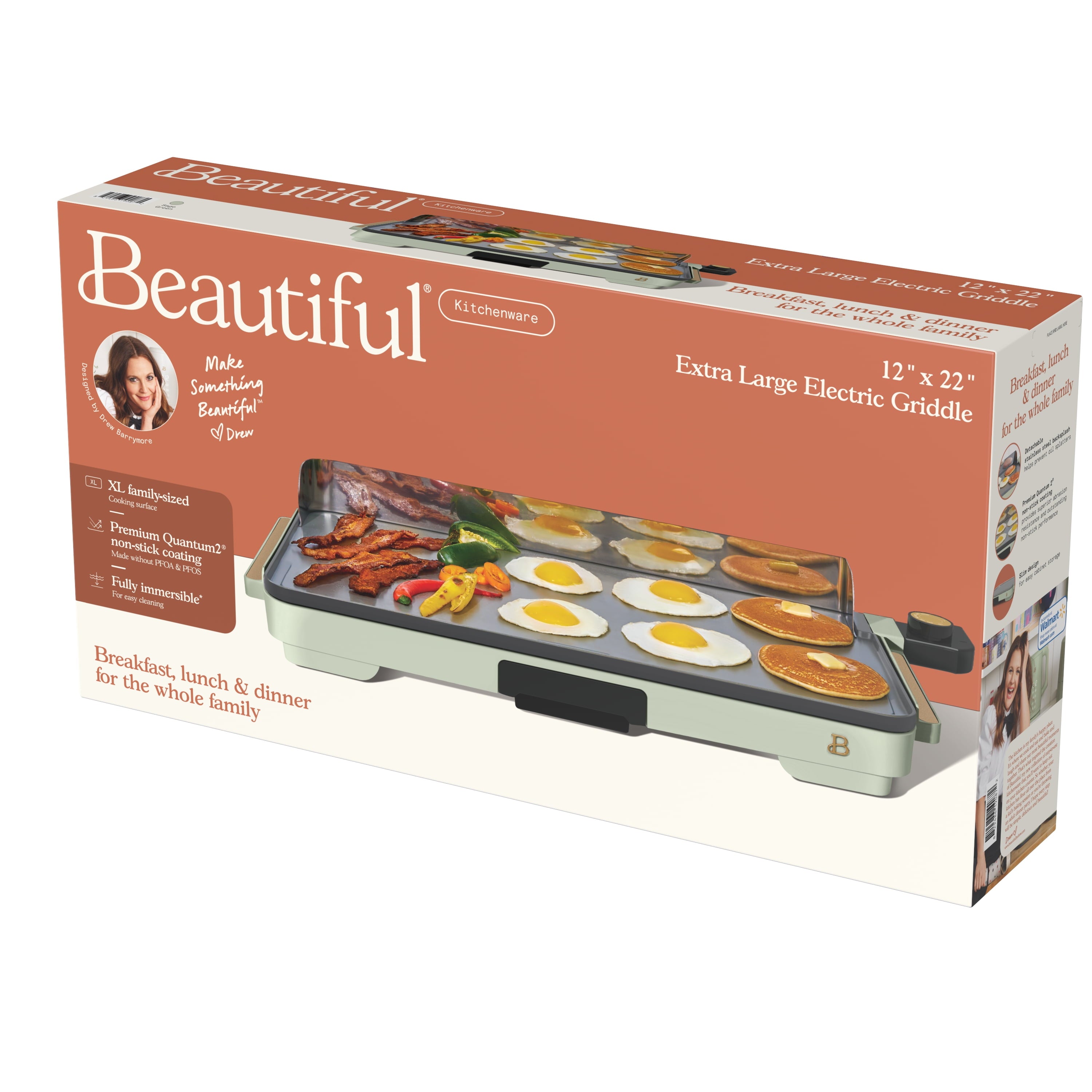 Beautiful XL Electric Griddle 12" x 22"- Non-Stick, White Icing by Drew Barrymore