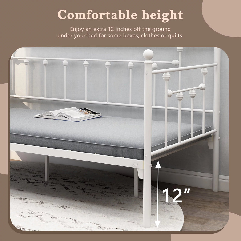 Alazyhome Twin Daybed Frame Metal Sofa Platform Bed Frame, White