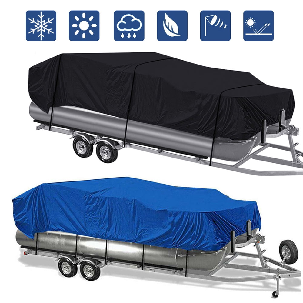 17-24Ft 210D Anti-UV Waterproof Pontoon Fabric Boat Cover Trailerable Fish Ski Blue And Black