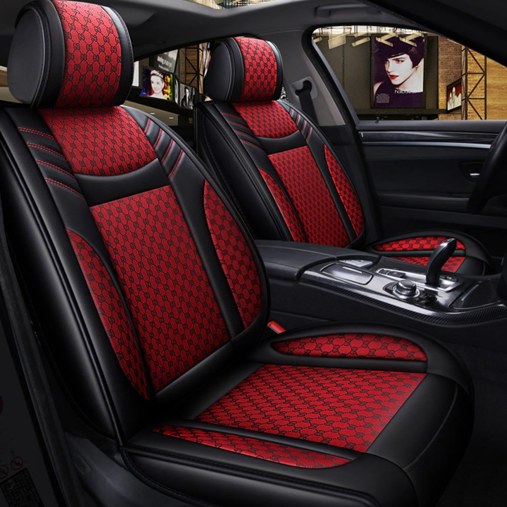 Aotiyer Universal Car Seat Covers 5PCS Full Set Car Seat Covers Accessories Breathable Leather Automotive Seat Covers for Most Cars SUVs Pick-up Trucks