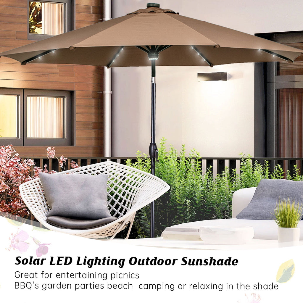 Autlaycil 10 ft Solar Patio Umbrellas with 40 LED lights for Market Outdoor Pool, Steel Tilt Crank, Navy Blue