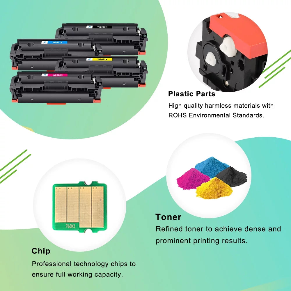 A Aztech Compatible Toner Cartridge(with chip) for HP W2020X W2021X W2022X W2023X 414X 414A for Color Pro MFP M479fdw M454dw M454dn M479fdn Printer (Black, Cyan, Magenta, Yellow, 4-Pack)