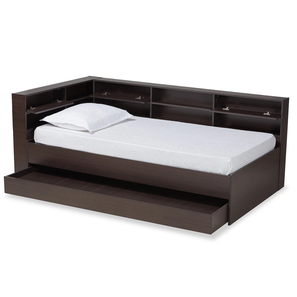 Baxton Studio Faraday Dark Brown Finished Wood Twin Size Corner Bed