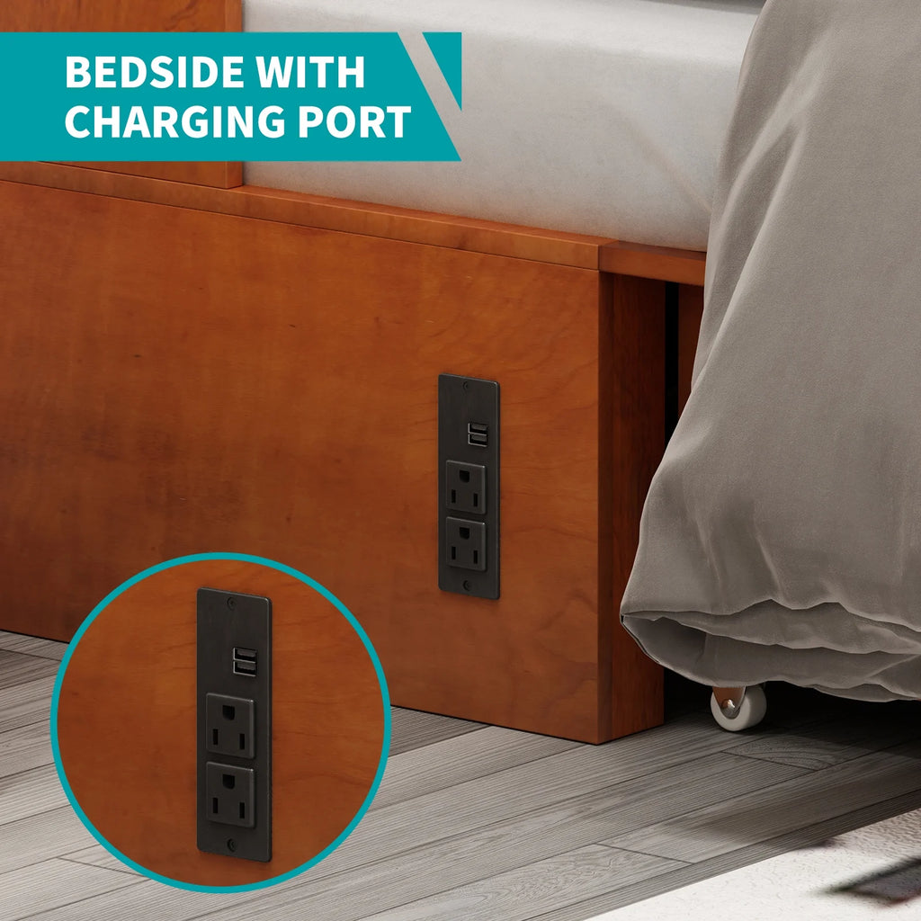 BALUS Murphy Bed Cabinet with Mattress,Modern Muti-Functional Cube Cabinet Bed with USB Charging Station&2 Large Drawers&3 Level Folding Foam Mattress for Living Room/Loft/Apartment,Queen (Cherry)