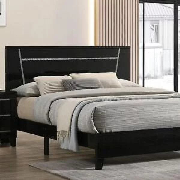 1pc Cal King Size Bed Black High Gloss Bedroom Furniture Contemporary Reinforced Support Legs Solid wood No Box Spring Required