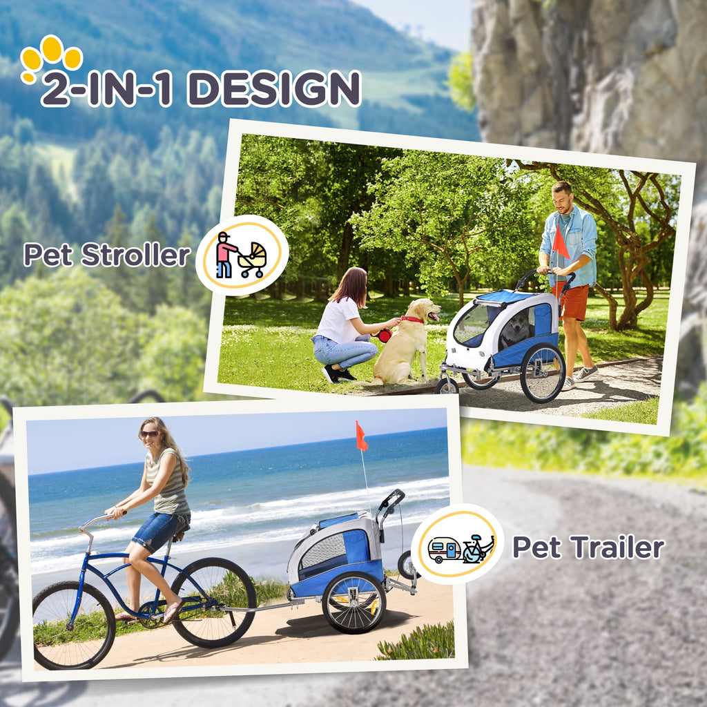 Aosom Dog Bike Trailer 2-In-1 Pet Stroller with Canopy and Storage Pockets, White