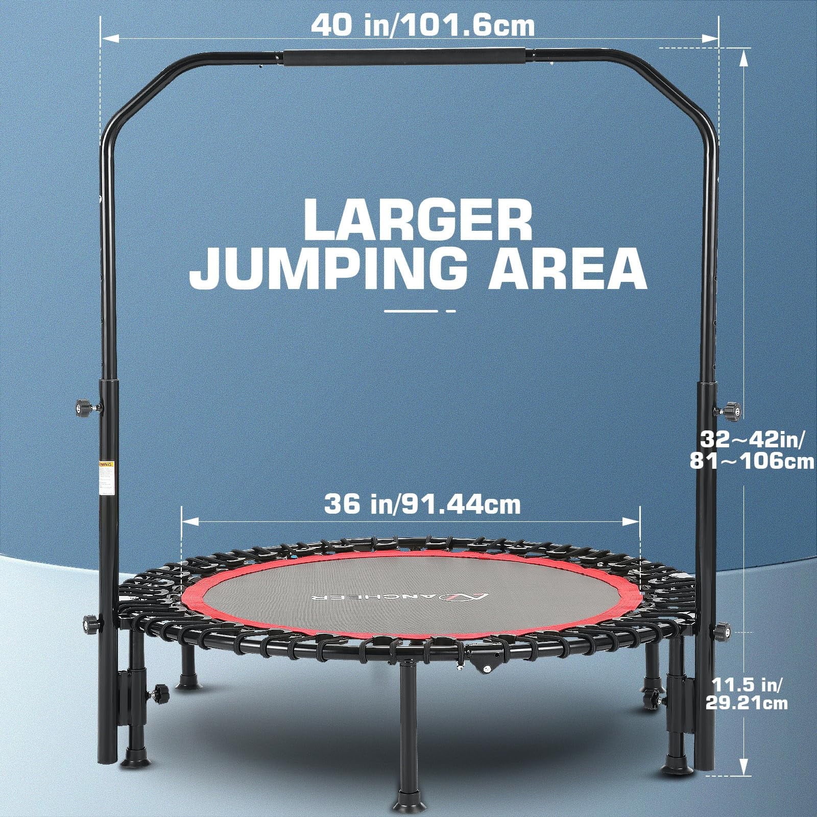 ANCHEER 40" Foldable Mini Trampoline with Bungees, Fitness Trampoline Workout Max Load 450lbs, Adjustable Foam Handle, Indoor Exercise Trampoline, Green