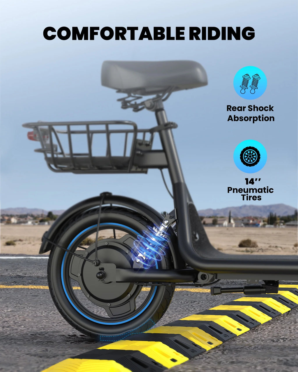 Athletgo C1PLUS 650W Electric Scooter with Seat for Adult,14 inch Commuter Electric Scooter with Bigger Seat - up to 25 Miles 18.6MPH Rear Basket