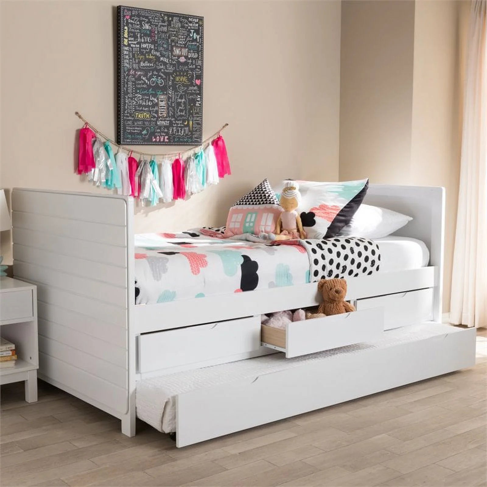 Baxton Studio Linna Storage Daybed with Trundle in White