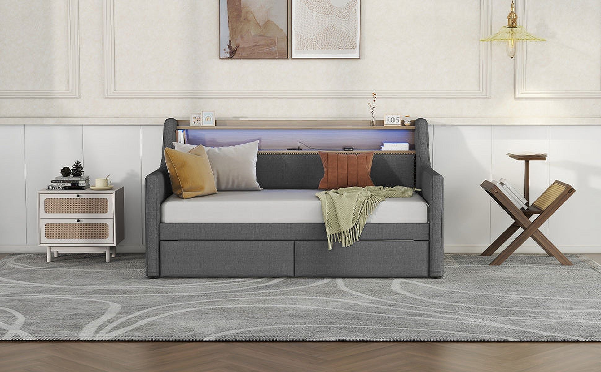 Belin Twin Size Daybed  with Charging Station and LED - Gray