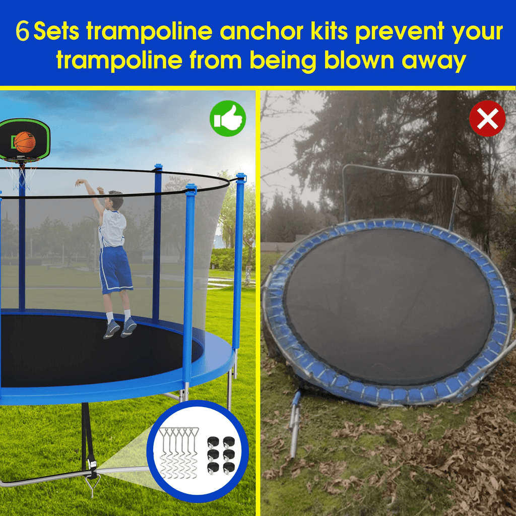 16FT Trampoline for 8-9 Kids Adults with Basketball Hoop, Ladder, Light, Sprinkler, Socks, Outdoor Heavy Duty Recreational Trampoline
