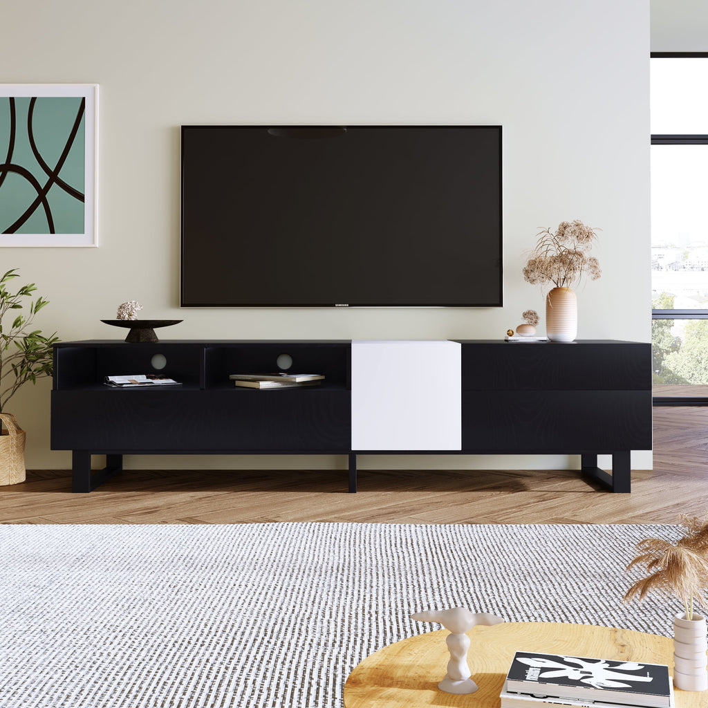 Aukfa Modern TV Stand for 80'' TV, Media Console Table with Drop Down Door for Living Room, Bedroom - Black